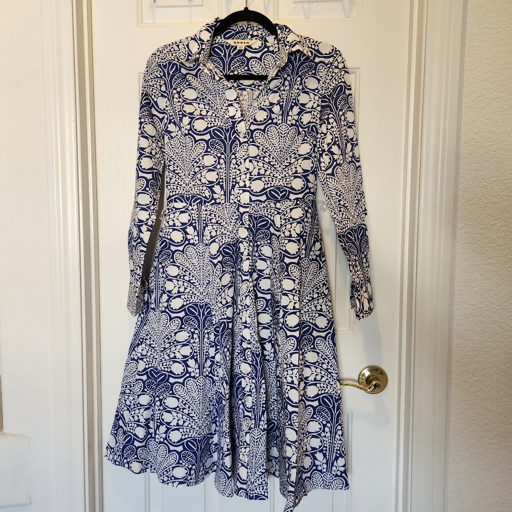 Boden Elegant Blue and White Patterned Dress